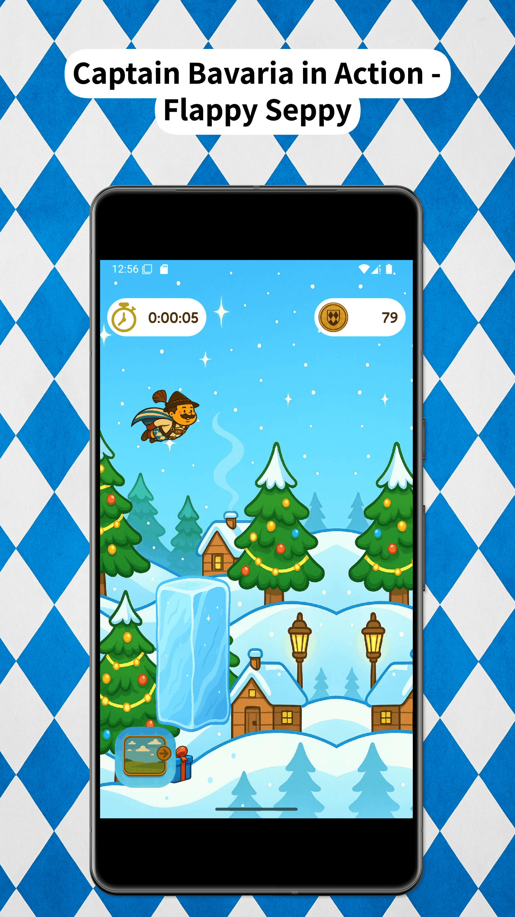Screenshot vom Flappy Seppy -Minispiel in An Sepp sei App