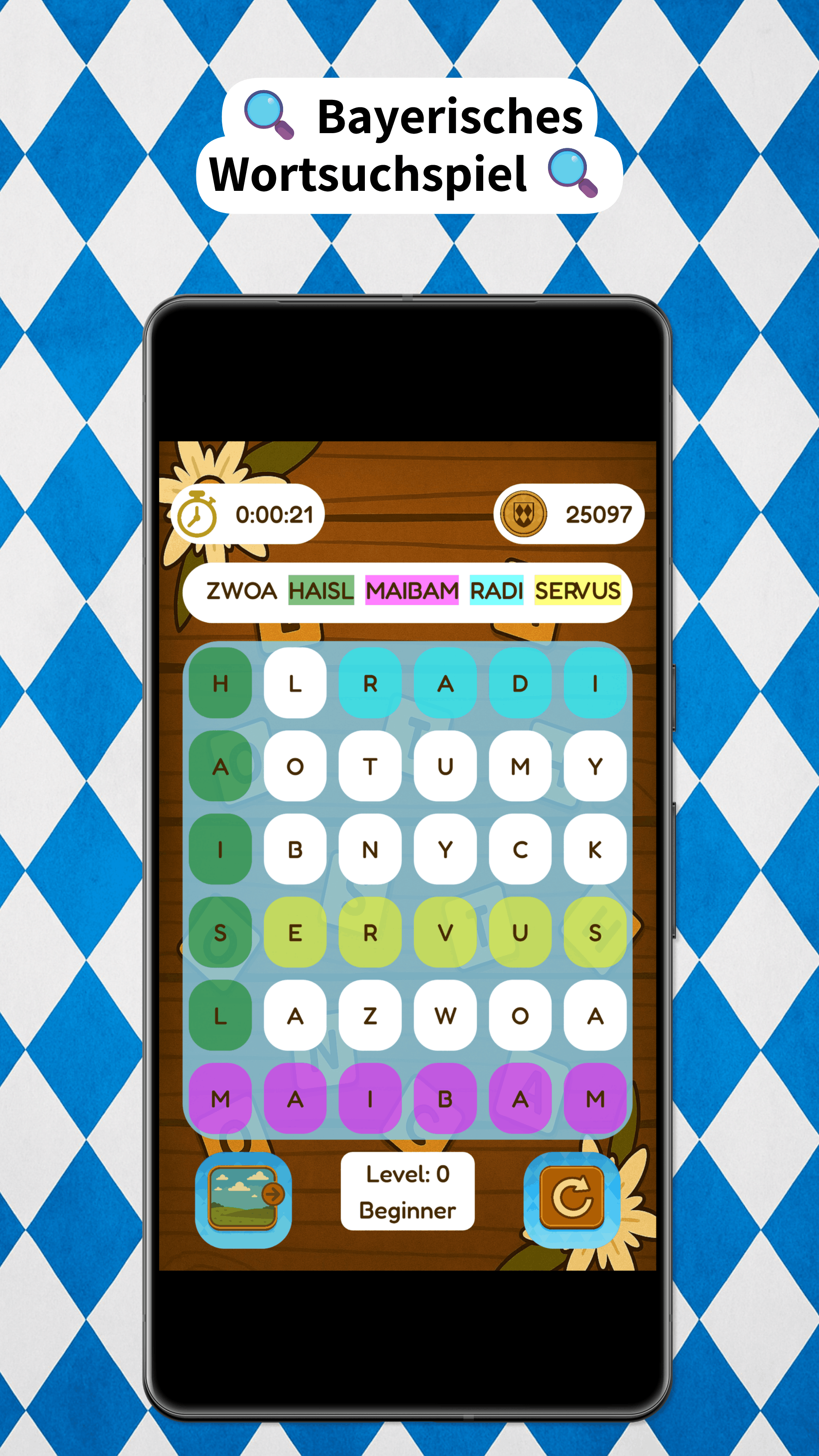 Screenshot vom Wotsuchspiel in An Sepp sei App